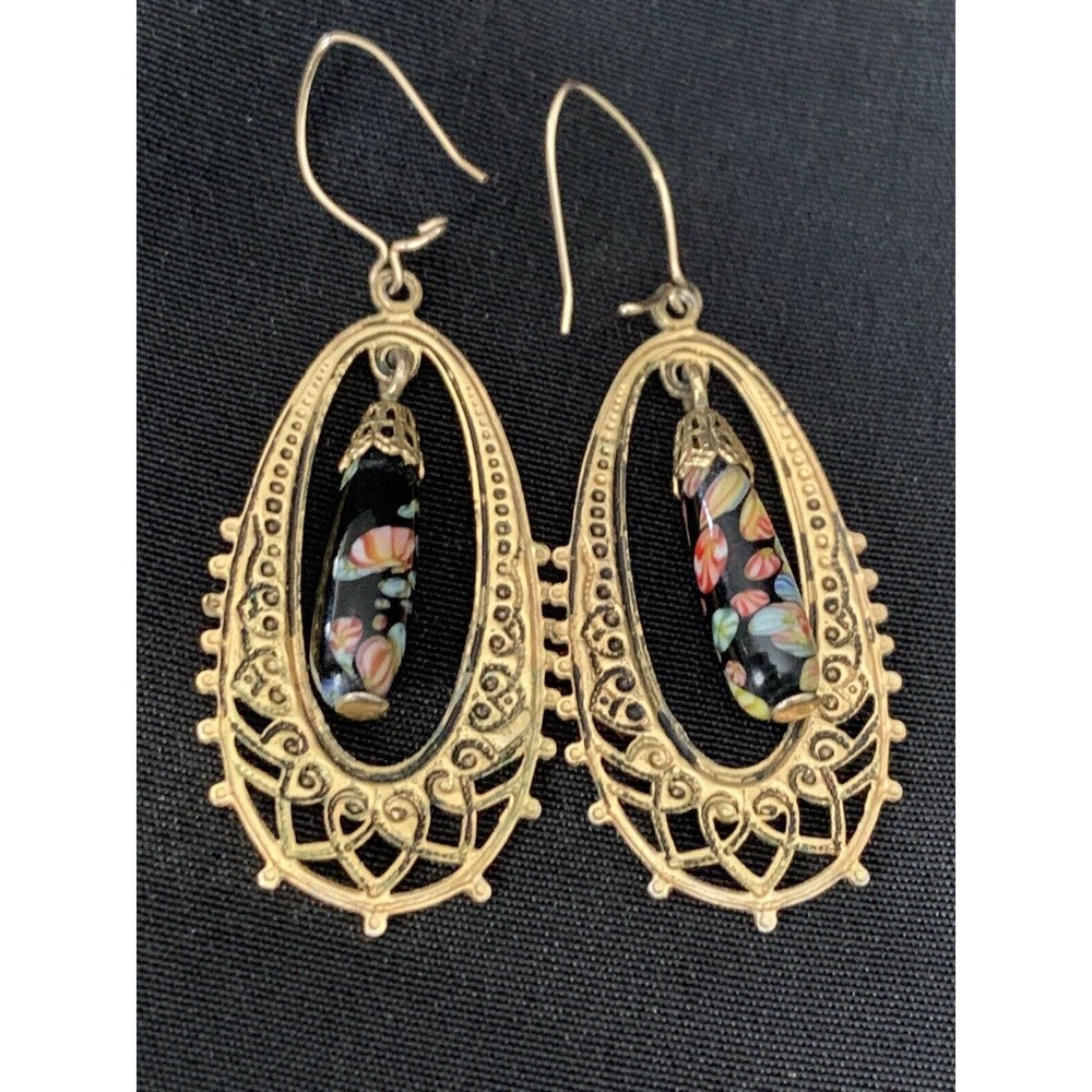 Vintage Millefiori Glass Drop Dangle Earrings - Picture 4 of 6